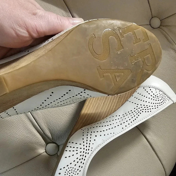 Franco Sarto Wedges Open Toe  Sandals Platform Leather Off White Size 8 - Picture 5 of 6